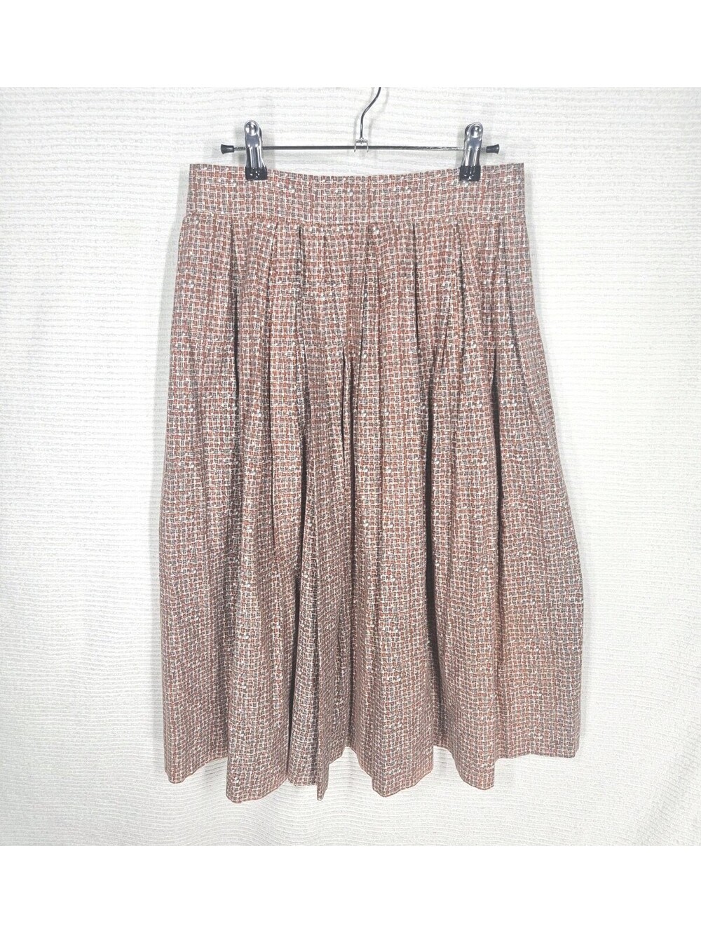 Vintage 1950s Pleated Cotton Skirt 30w Tweed Plaid Novelty Print Hand Made Midi